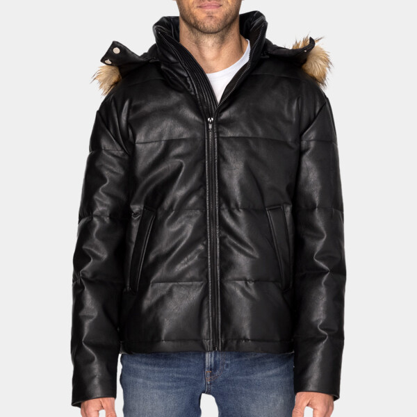 Unisex Vegan Leather Puffer Jacket - Crooked Monkey