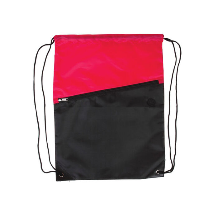 Two-Tone Poly Drawstring Backpack With Zipper Thumbnail
