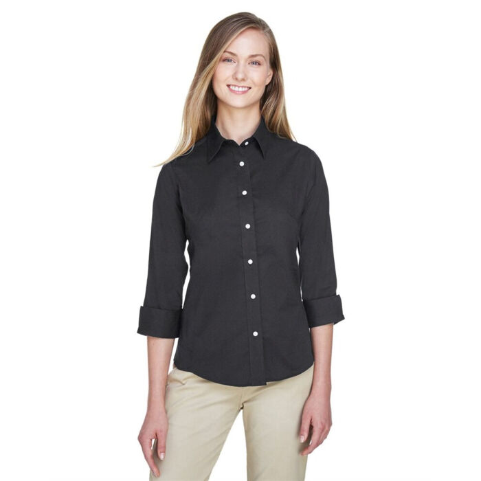 Women's Perfect Fit™ Three-Quarter Sleeve Stretch Poplin Dress Shirt Thumbnail