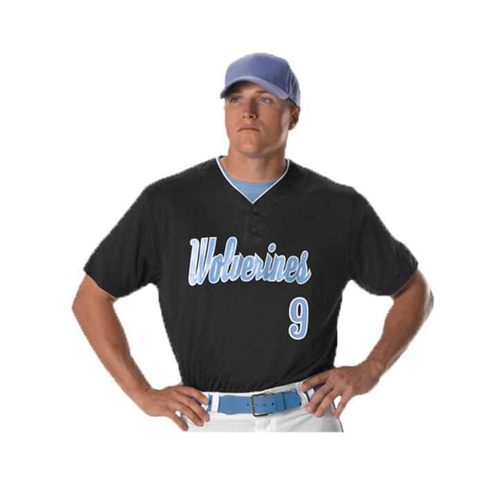 Men's Two Button Mesh Baseball Jersey With Piping Thumbnail