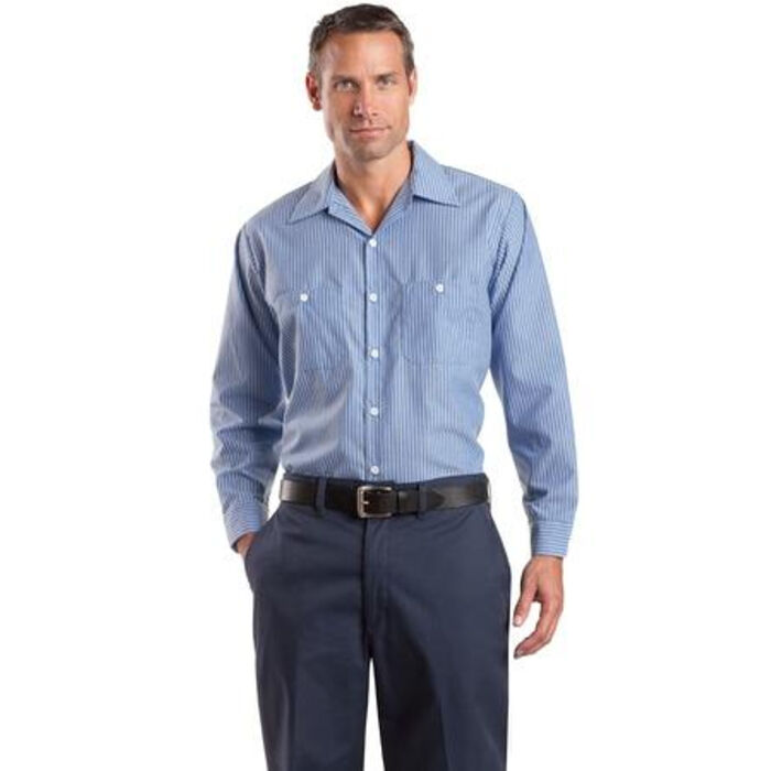 Long Size, Long Sleeve Striped Industrial Work Shirt Thumbnail