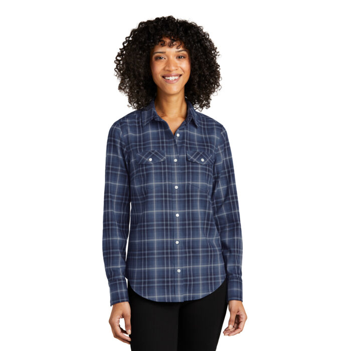 Ladies Long Sleeve Ombre Plaid Shirt Thumbnail