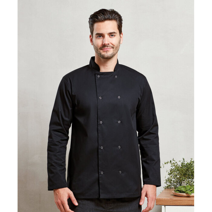 Studded front long sleeve chef's jacket Thumbnail