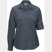 LADIES' CHAMBRAY ROLL-UP SLEEVE SHIRT Thumbnail