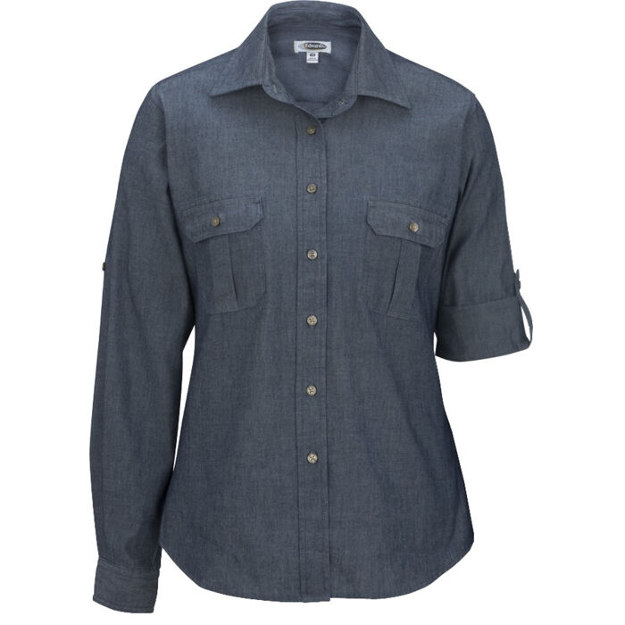 LADIES' CHAMBRAY ROLL-UP SLEEVE SHIRT Thumbnail